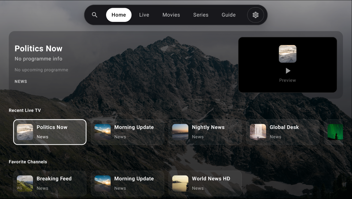 Nontons home screen on Android TV